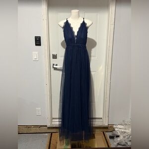 Minuet Petite Deep Blue Lace Maxi Dress Women’s